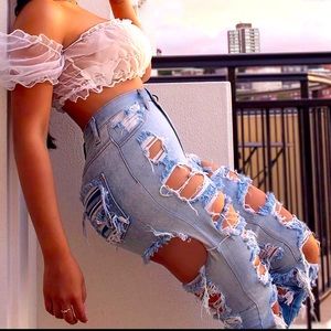 Two shades of blue Ripped jeans